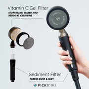 PICKI NIKI Filtered Shower Head in Black with Vitamin C Gel Filter
