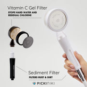 PICKI NIKI Filtered Shower Head in White with Vitamin C Gel Filter