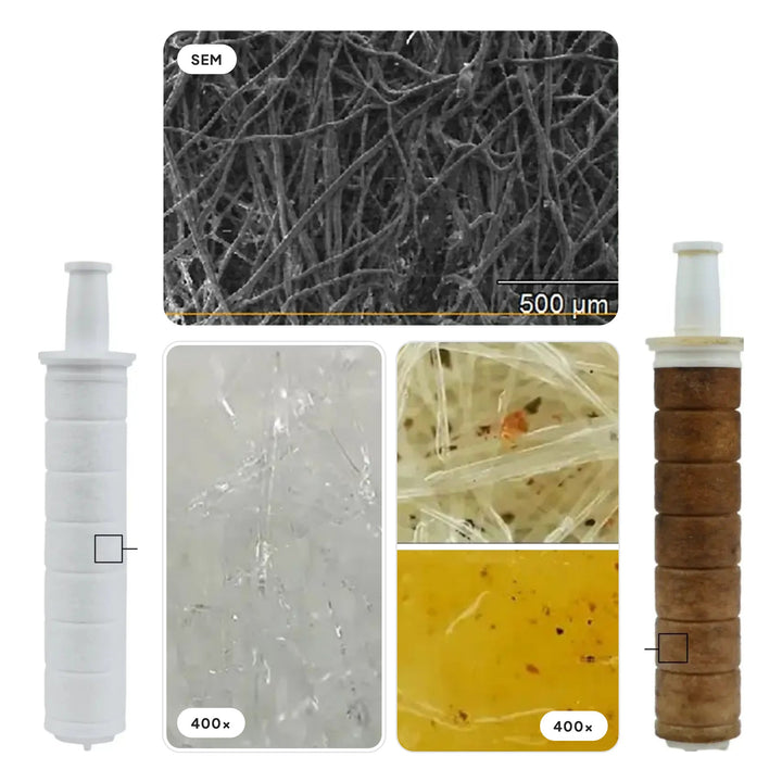 Sediment filter fabric under the microscope, new and used