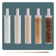 Five sediment filter cartridges from new to ready for replacement