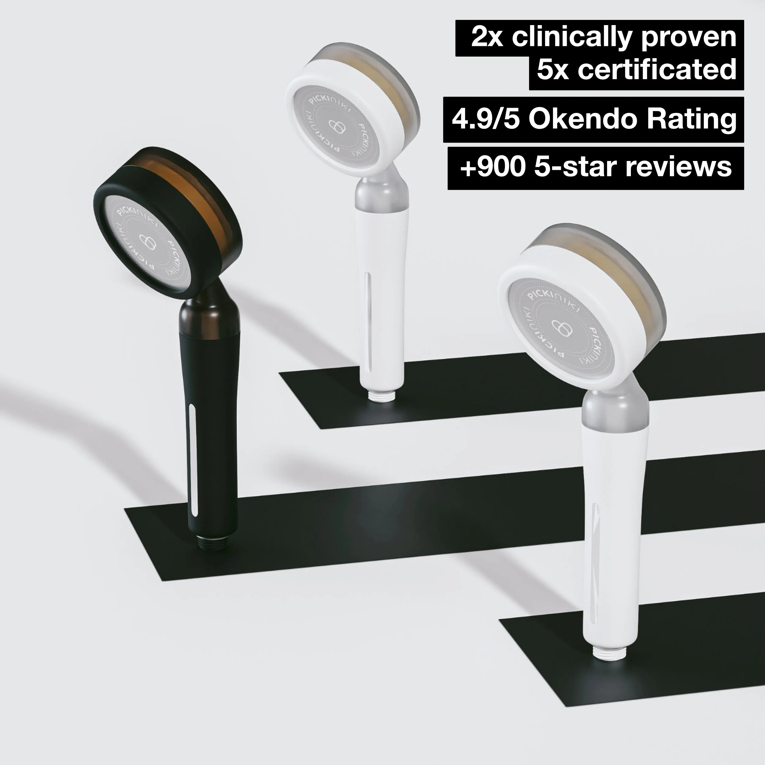 PICKI NIKI filtered shower head – clinically proven, 5x certified, rated 4.5/5 on Trustpilot with 600+ five-star reviews. Trusted for cleaner, healthier showers.