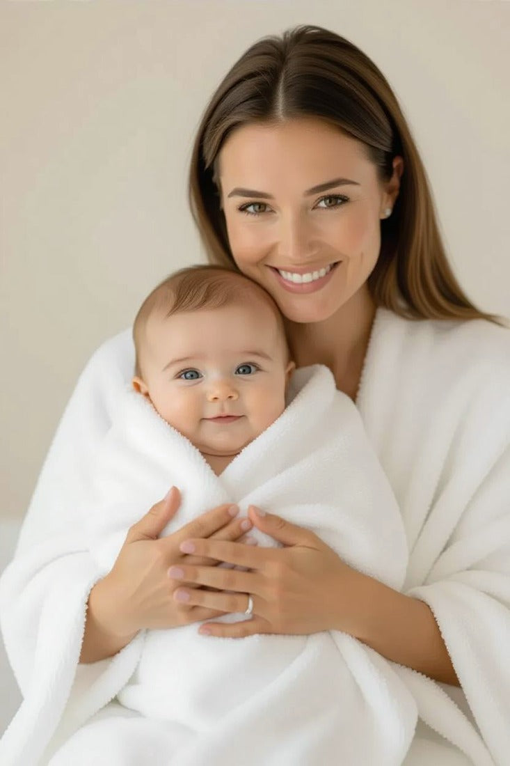 Baby wrapped in a towel — safe for the whole family